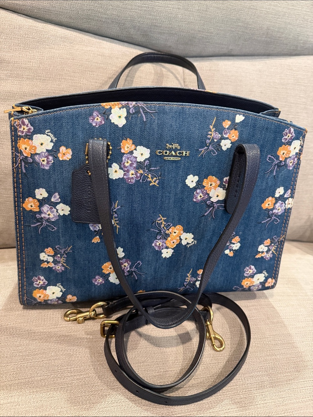 Coach Charlie Denim Mixed Floral Carryall Style 68228 Japan Exclusive